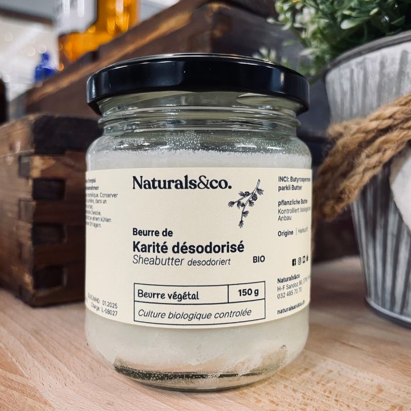 Beurre de Karité BIO, désodorisé 150g - Ingrédient cosmétique maison - Phase huileuse - Naturals&co